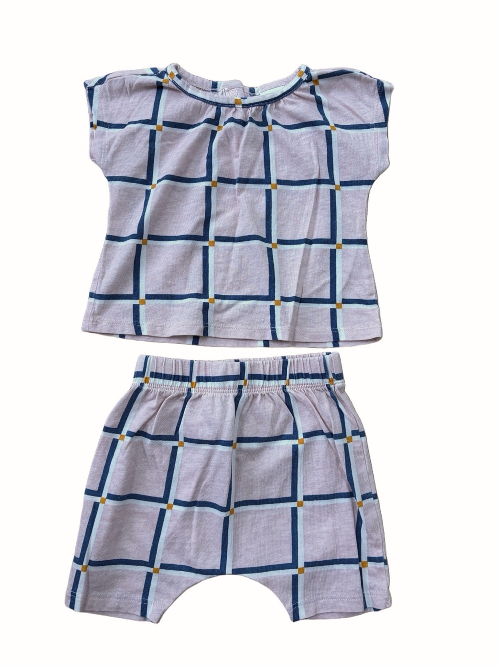 Open Edit Size 6 Months Pink Plaid Shorts and Tee Matching Set Organic Cotton